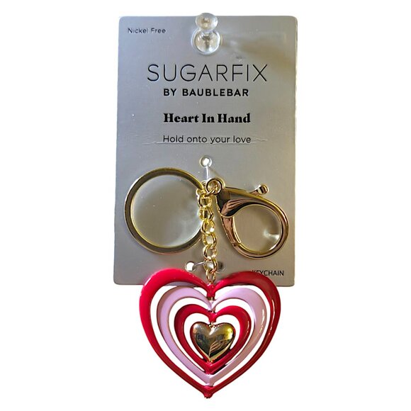 SUGARFIX by BaubleBar "Heart in Hand" Layered Red/Pink/Gold Enamel Keychain - Picture 2 of 6